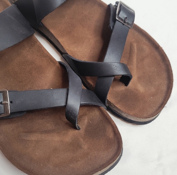 White Mountain Gracie Black Leather Footbed Sandals Size 9 - Picture 3 of 9